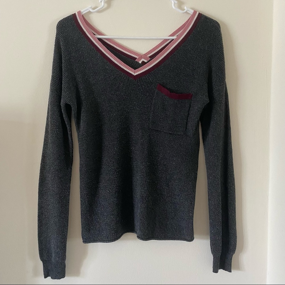 Hope Rose Stripe-trimmed V-Neck Sweater